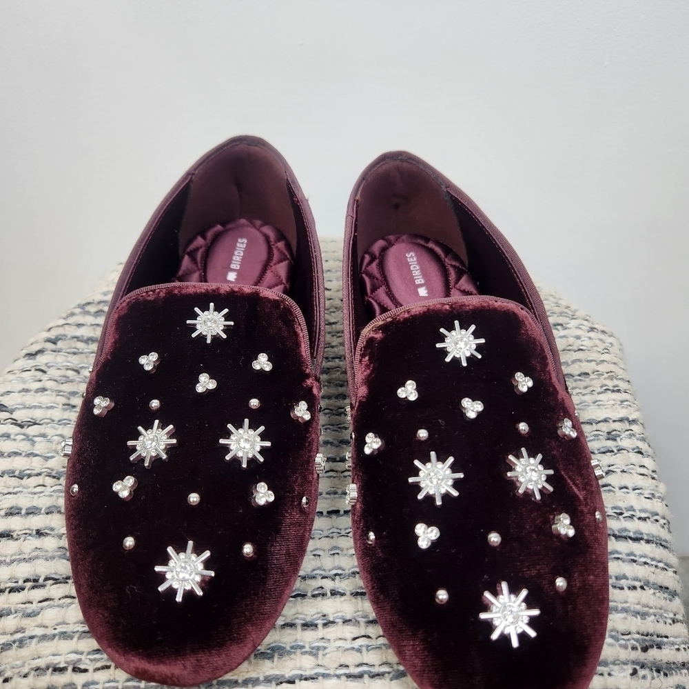 Birdies The Starling Maroon Velvet Crystal Loafer Flats Womens Size 7.5 - Picture 3 of 8